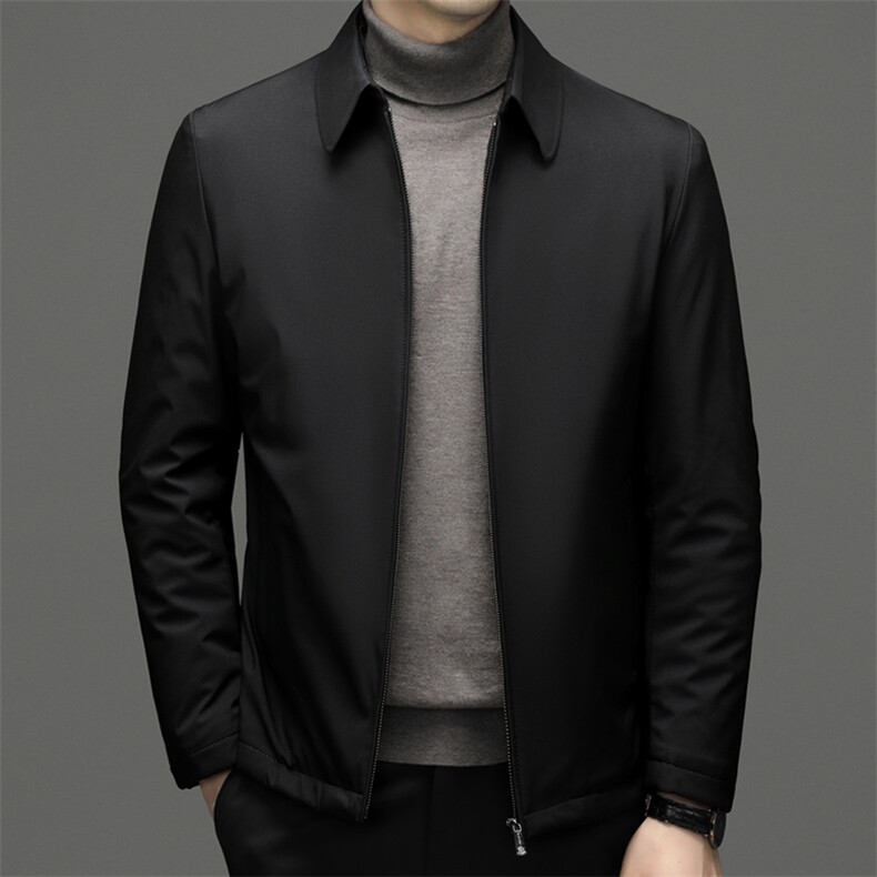 冬季新款羽绒服男2023年中年宽松免烫翻领上衣加厚保暖白鸭绒外套,男装羽绒服,电商B212（原钱塘6029）
