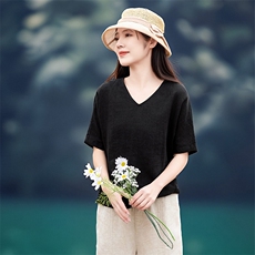 2026年春季文艺风女短袖宽松亲肤透气常规亚麻棉，女装衬衫，江南依恋