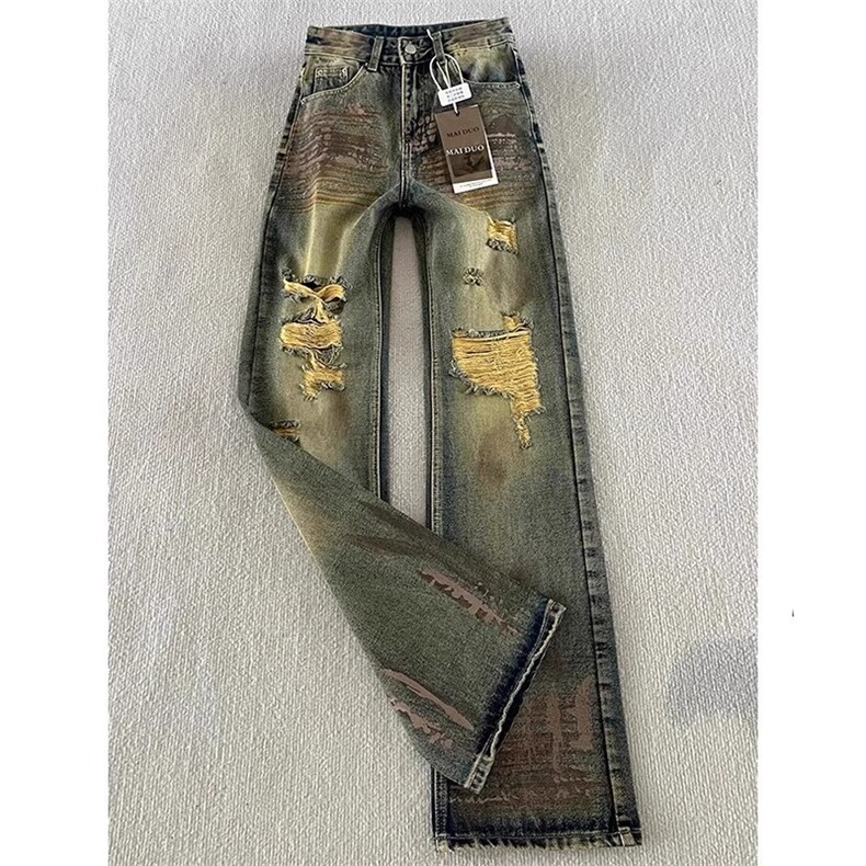 AK1869-P60潮酷高街复古做旧痞帅炸街水洗脏染破洞牛仔裤,女装休闲裤,星座617A-2