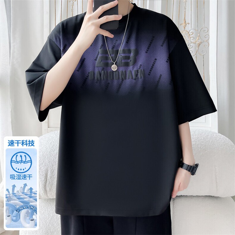 2025夏季新款旋律风车大码冰丝发泡短袖T恤M-5XHT25566-特P25,男装T恤,电商A022