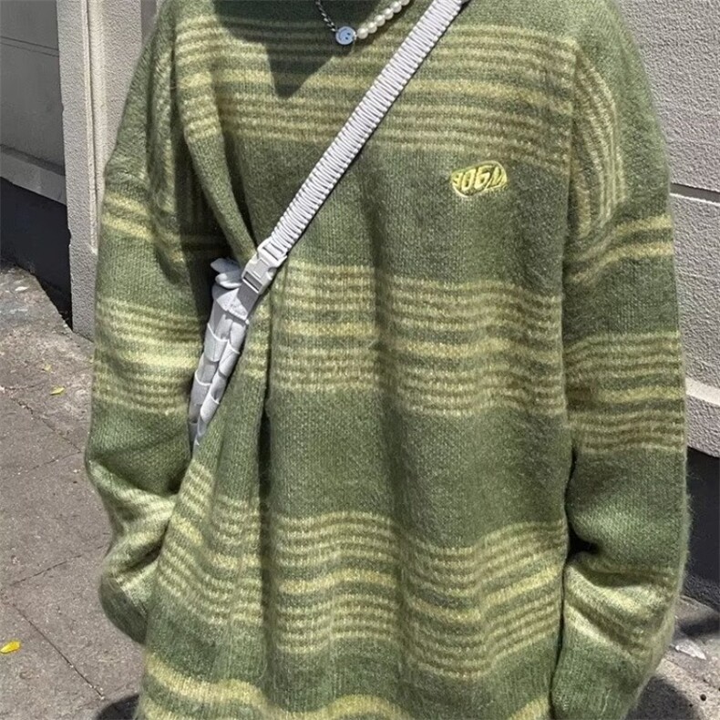 754-P42小众设计感情侣装秋冬2023慵懒风宽松毛衣男条纹针织衫,男装T恤,电商B323A