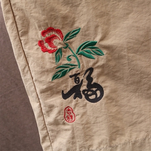 风大刺绣短裤男中式休闲百搭五分裤沙滩裤 XZ310B-3-DK1905-P27图片