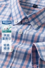 春秋季男士纯棉抗皱长袖衬衫格纹宽松休闲时尚全棉衬衣男装品端，男装衬衫，钱塘6003（原4033）