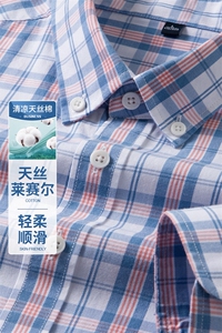 春秋季男士纯棉抗皱长袖衬衫格纹宽松休闲时尚全棉衬衣男装品端图片