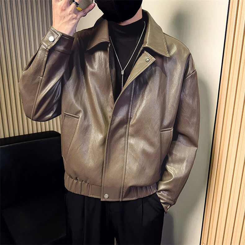 春秋季翻领皮衣潮流简约行政皮夹克男A368-P5807-P138,男装夹克,电商A368