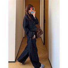 美式牛仔套装宽松显瘦设计感工装上衣外套男女两件套TZ4498-P120，男装休闲套装，星座1008