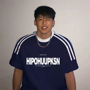 夏季美式高街重磅纯棉三条杠织带撞色男女短袖T恤ZD288-特P30图片