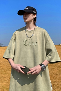 240克麂皮绒短袖T恤大码宽松重磅刺绣男T 109-T2311-P32图片