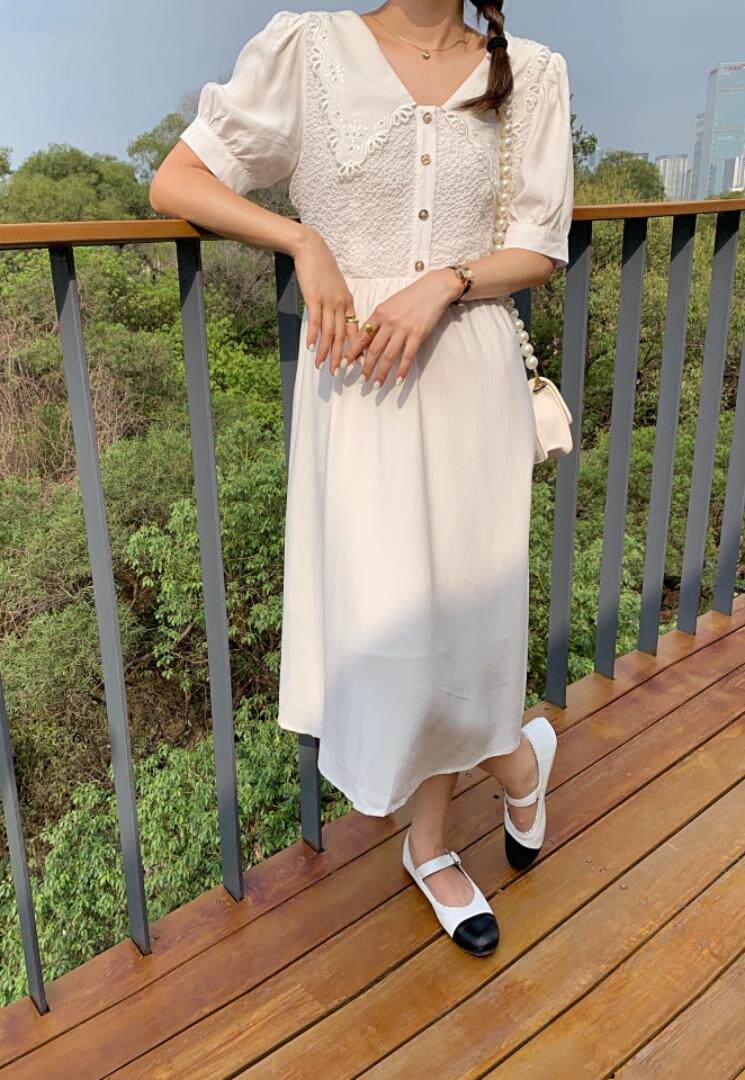 夏季新款V领连衣裙，女装连衣裙，墨初