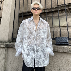 夏季新款潮蝴蝶印花流苏设计高级感衬衣男女情侣上衣P48图片