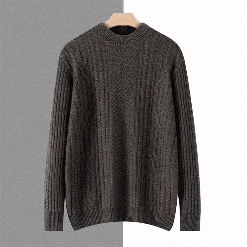 秋冬新款纯色七针加厚全身扭花半高领35%羊绒衫，男装羊绒套衫，宏杨羊绒