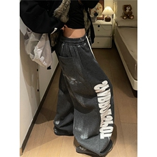B3139-P58水洗做旧卫裤女美式高街复古阔腿宽松休闲，男装休闲裤，电商B323A