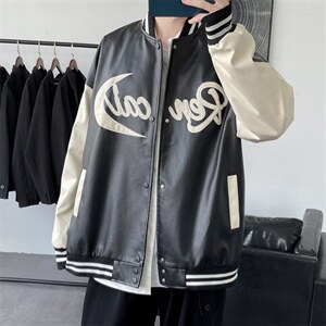 JK9119-P85皮夹克棒球服绣花秋季潮流百搭韩版宽松大码休闲外套,男装夹克,电商A009A（原A058A）