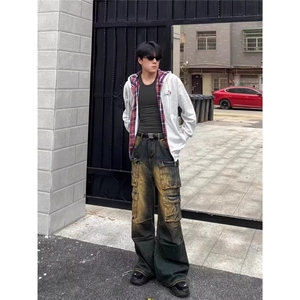 美式潮流简约阔腿直筒做旧牛仔裤男水洗宽松裤子NC652-P68图片