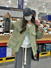 流苏绿色小香风羽绒服外套女秋冬2025新款高级感赫本风气质加厚，女装羽绒服，艾米莉亚