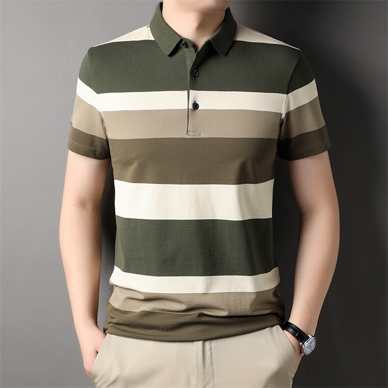 男士翻领体恤2024秋季新款条纹潮流打底上衣短袖T恤SFT3152-P68，男装Polo衫，星座1105-3