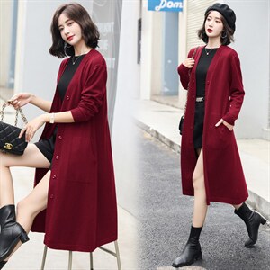 2021秋冬季日系慵懒风中长款毛衣外套女长袖宽松针织开衫外搭显瘦,女装针织衫/毛衣,意芙