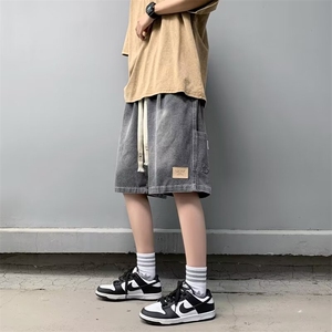 新款男夏美式复古水洗牛仔裤短裤时尚休闲宽松抽绳DK1089 p36图片
