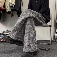 小香风炸街千鸟格休闲长裤男生痞帅春季高级感粗花呢阔腿微喇裤子，男装休闲裤，星座1210-1