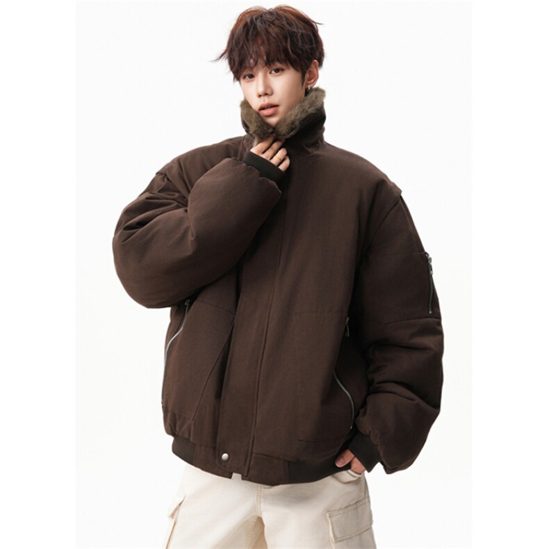大毛领工装棉服男女冬季廓形美拉德加厚保暖派克服外套M5044,男装棉衣,星座1116A（原606A-3）