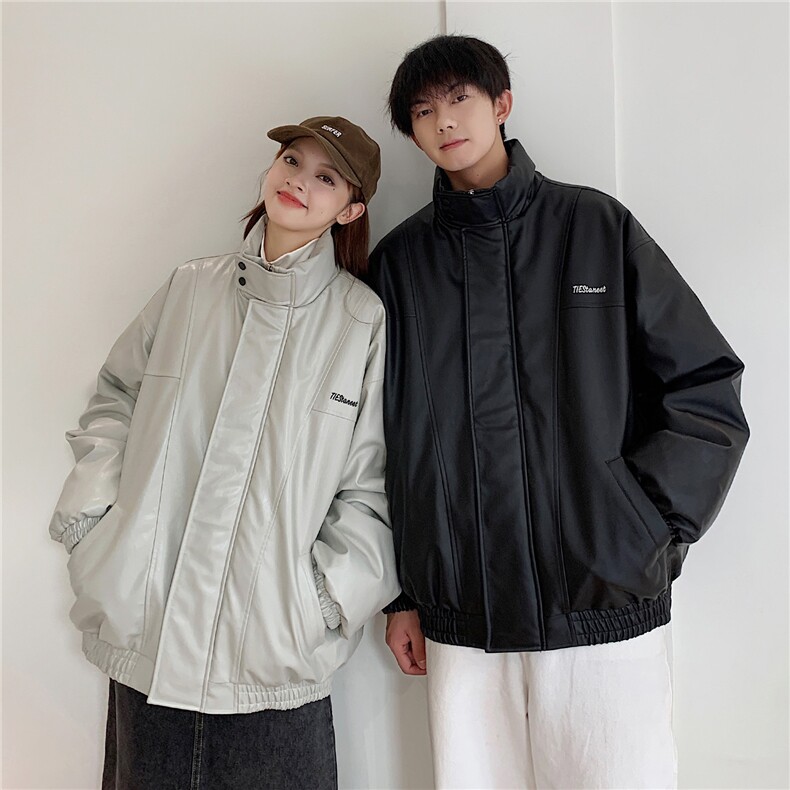 港风2025冬装宽松加厚pu皮棉衣外套潮男女大码冬季棉服S277-P128,男装皮衣,电商A233-1
