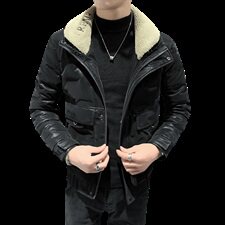 店主风pu皮羽绒服韩版刺绣毛领立领冬季潮男外套C301B-YR01，男装羽绒服，电商C301B