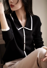 精纺polo领小香风套衫，女装针织衫/毛衣，绒默