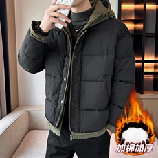 日系复古假两件连帽棉衣男冬季宽松情侣冬季棉服M0829-P103，男装棉衣，星座308B-2