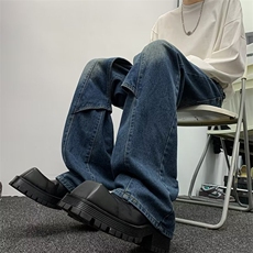 美式高街牛仔裤男韩版潮流个性帅2024冬季ins宽松长裤RK1271-P57，男装牛仔裤，星座412-3