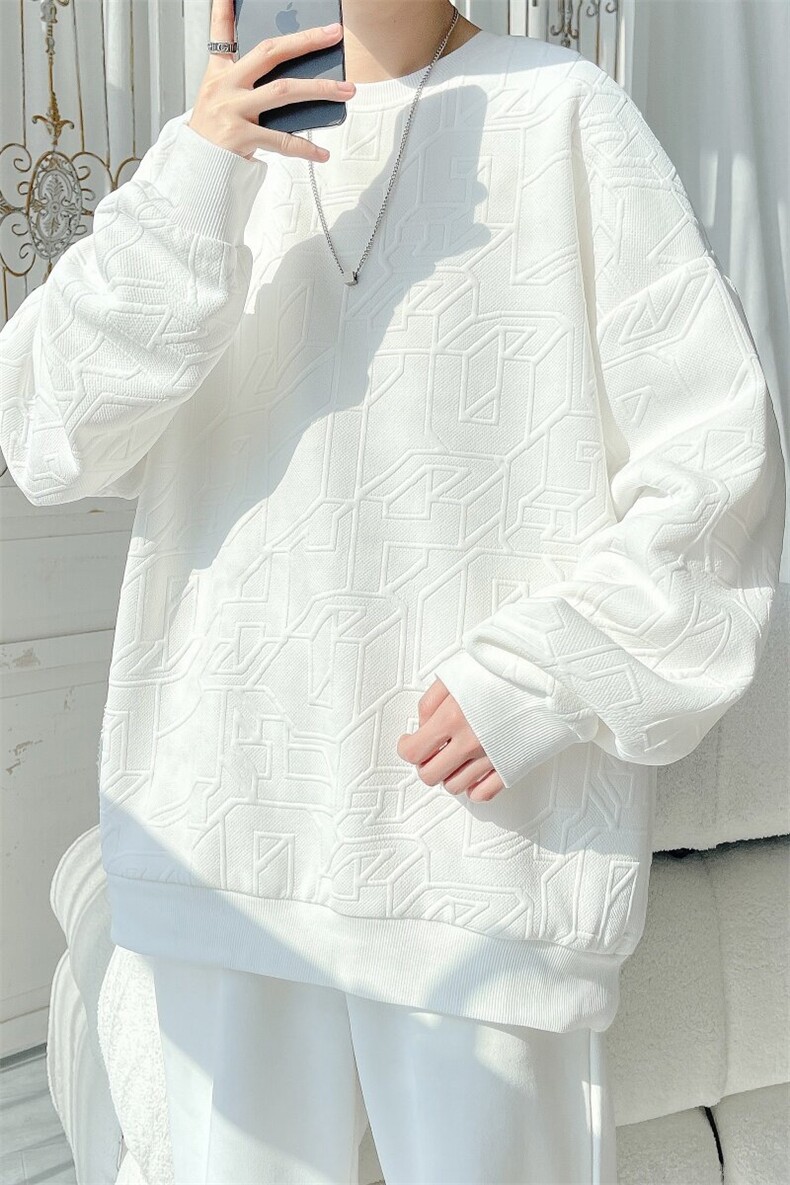S5013/特P30春装新款个性套头提花卫衣男潮流宽松百搭长袖T恤外套,男装T恤,电商A141