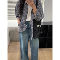 SUPMONOME法式宽松慵懒衬衫男女卫衣格子2025夏季外套CY1092-P36，男装衬衫，星座412-1