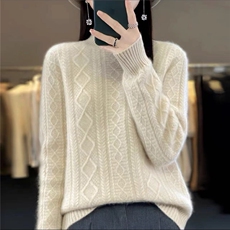时尚百搭女士秋冬羊毛衫羊毛简约休闲舒适毛衣，女装羊毛衫，牧思羊