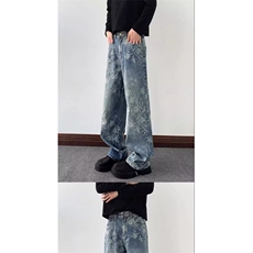 1506-1/K1461/P43个性字母牛仔裤嘻哈ins潮高街潮流痞帅长裤男，男装牛仔裤，星座1506-1