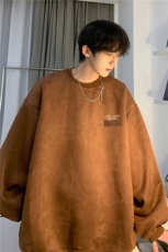 麂皮绒春季重磅上衣落肩宽松简约小标卫衣JK23326-特批36控59，男装卫衣，星座605(原A050)