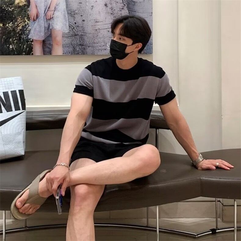 青春流行短袖百搭套头男夏季2023条纹休闲针织衫圆领T恤SD601P40,男装T恤,星座1116-2