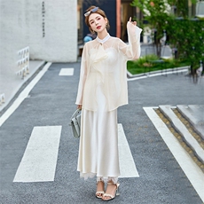 两件套裙装夏季2025设计感长款披肩外套薄开衫宽松外套半身裙套装，女装套装/套裙，尚娜萱