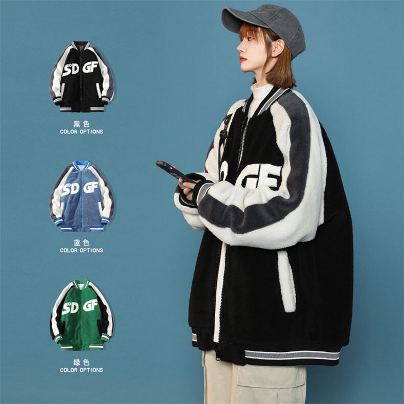 冬款中性风时尚棉衣加绒羊羔绒棒球服外套男女8108-P120控价158,男装棉衣,电商A441-1