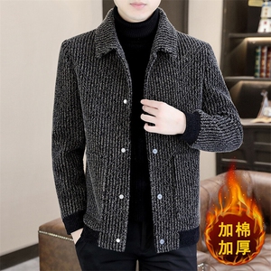 秋冬新款男士翻领加厚毛呢外套韩版休闲夹克上衣A61P150孔228图片