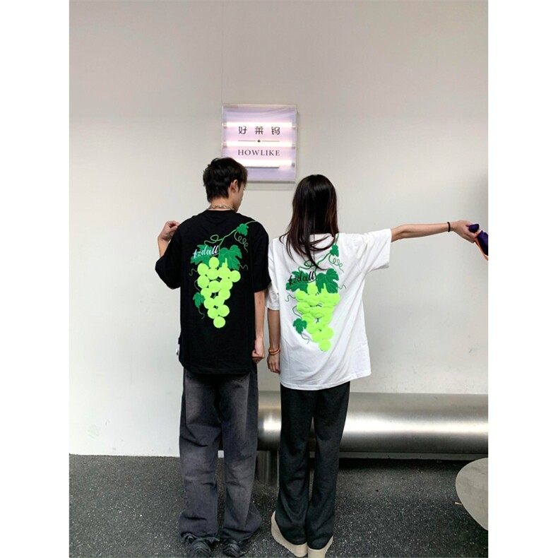 葡萄网球毛巾绣短袖T恤男女刺绣宽松上衣A470-印花-P25刺绣-P35,男装T恤,星座1505