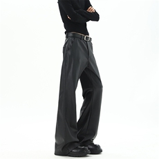 现货02美式高街vibe皮裤微喇PU皮休闲裤潮XZ211-1-K2449-P60，男装皮裤，星座211-1