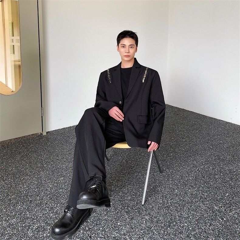 秋冬复古个性设计感酒红色宽松阔腿裤男A345-280-1-P70，男装休闲裤，电商A345