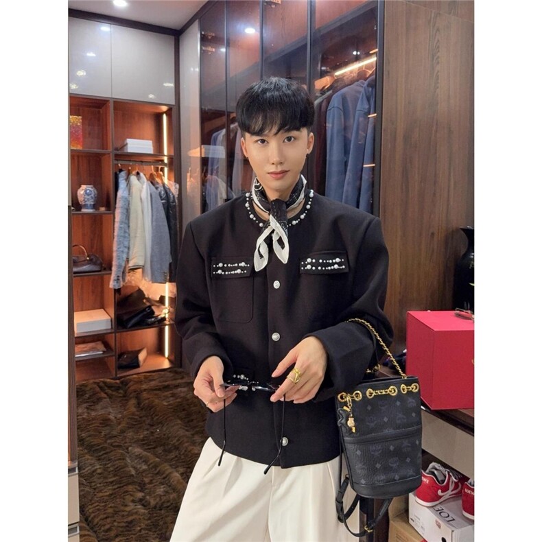 JICHUAN秋冬高级定制小香复古宫廷风珍珠夹克宽松男女高级感,男装夹克,四季星座505