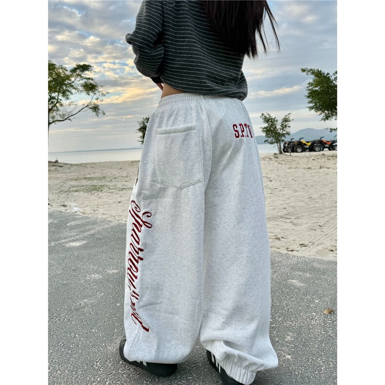 美式街头徽章字母刺绣卫裤男女宽松休闲设计感运动风百搭卫裤XH66,男装休闲裤,星座208-5