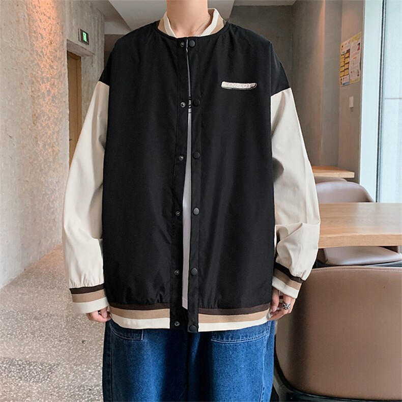外套男2021春秋宽松大码港风棒球服青少年立领百搭夹克 W1266-P48图片