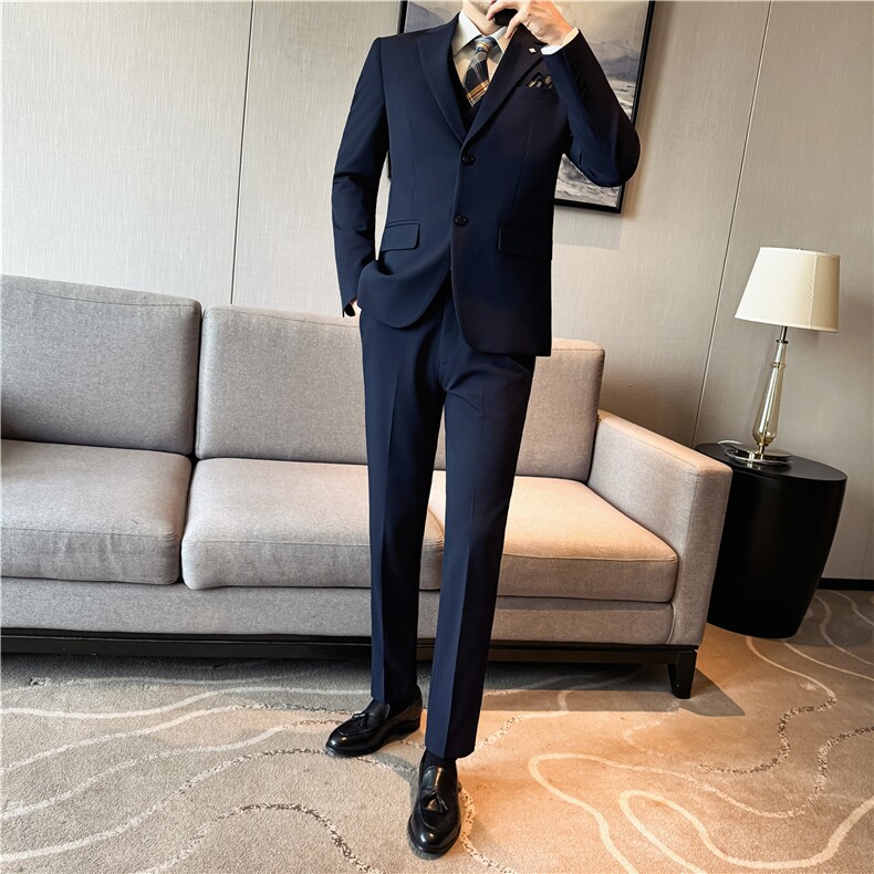 两粒扣平驳领~主推款M-7XL双开叉西装套装西服三件套SJT7056-P213,男装西服套装,电商A213