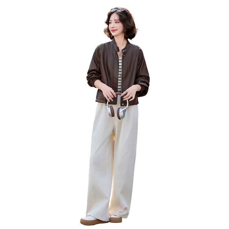 PU蛋白皮休闲立领宽松夹克外套,女装皮衣,采品优优