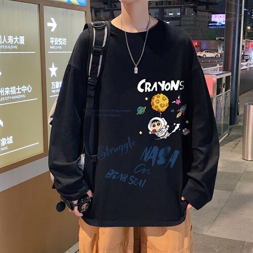 CX20-P25大码长袖t恤男春季新款打底衫男港风圆领卫衣男图片