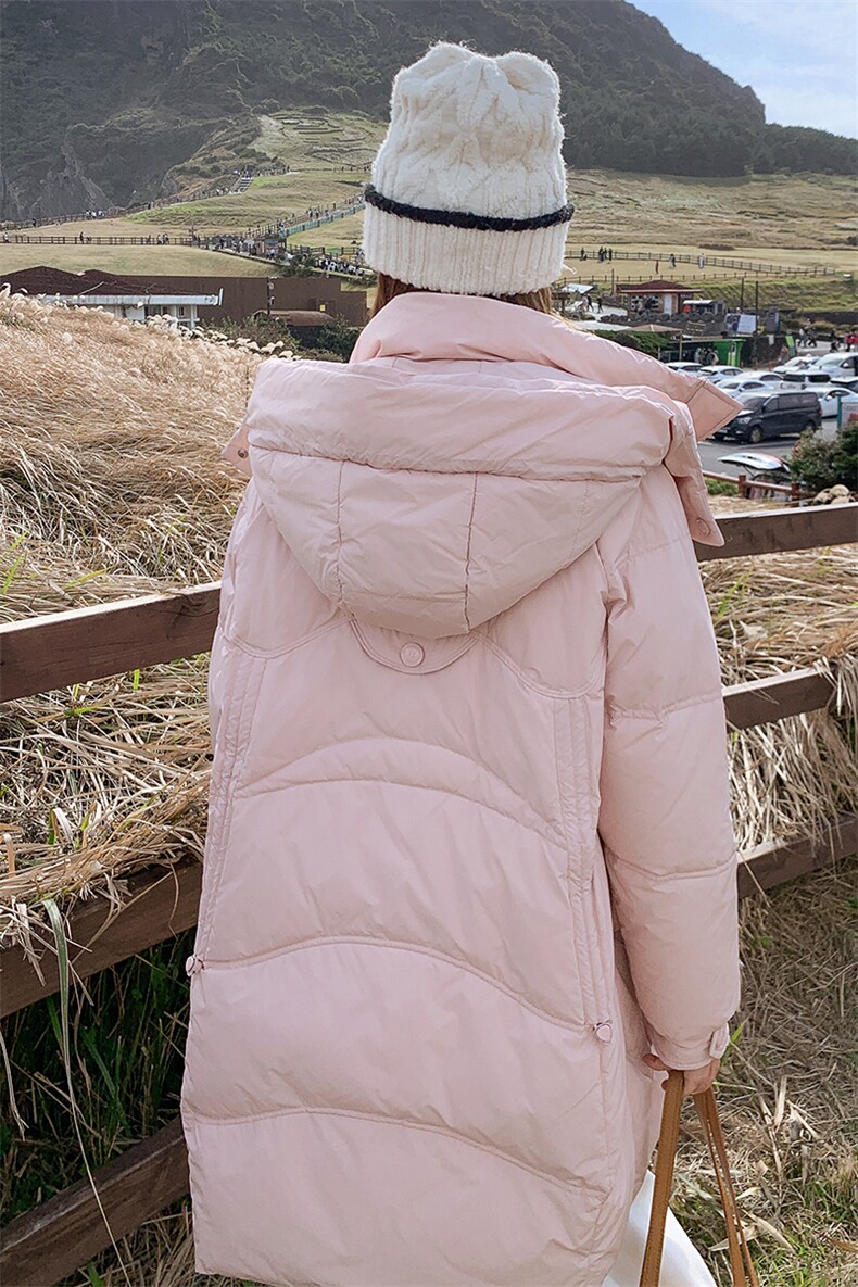 【新款现货】粉色中长款90白鸭绒韩系羽绒服3357款P320K488,女装羽绒服,2C316