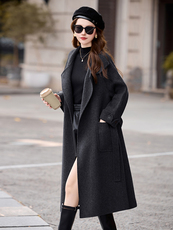 现货2025手工缝制冬季保暖新款时尚休闲舒适气质中长款羊毛大衣，女装双面呢大衣，卡杰菲