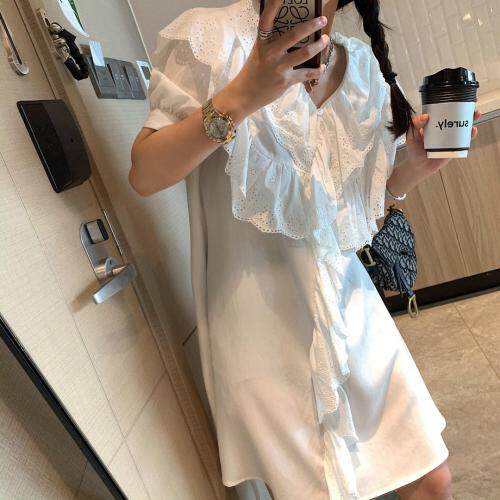 法式荷叶边衬衫裙，女装衬衫，XTZ style